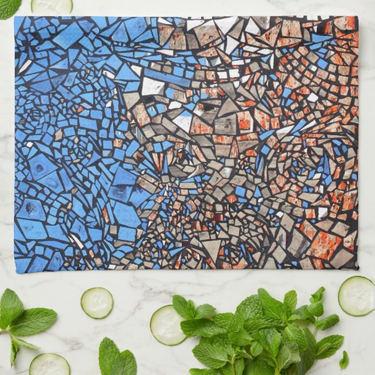 Gestalttes Glas sieht mosaik abstrakt blau braun a Geschirrtuch (Gefaltet)