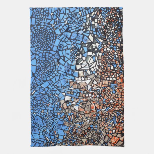 Gestalttes Glas sieht mosaik abstrakt blau braun a Geschirrtuch (Vertikal)