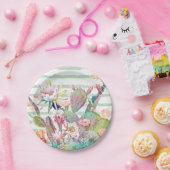 Gestaltung der Aquarellfarben-Kakteen-Streifen Pappteller (Party)