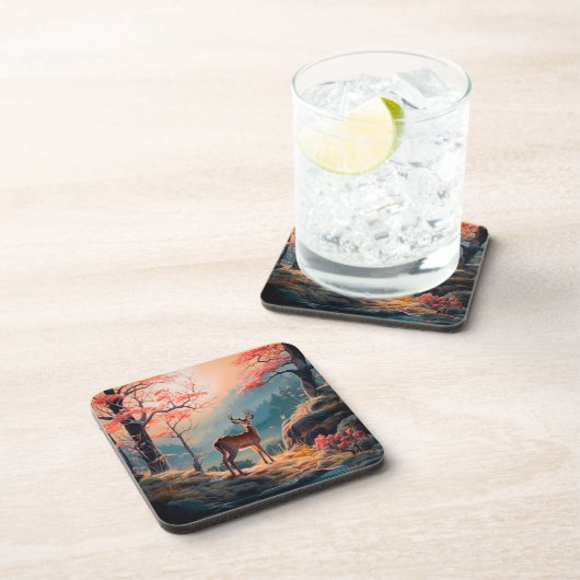 Gestaltung der Hirschwaldszene im Herbst Getränkeuntersetzer (Rechte Seite)