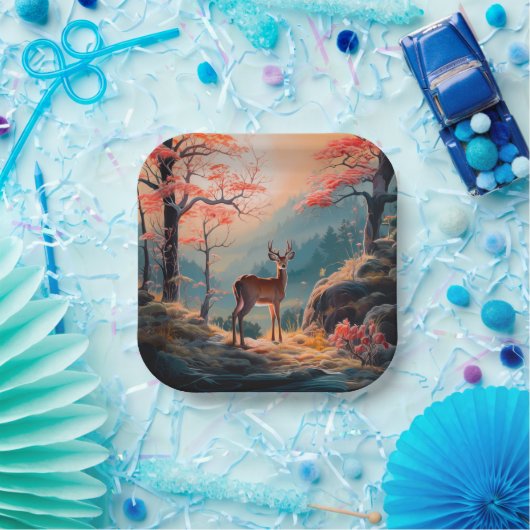 Gestaltung der Hirschwaldszene im Herbst Pappteller (Party)