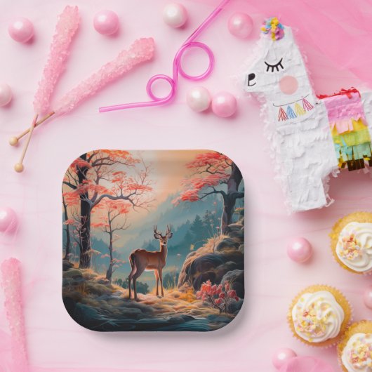 Gestaltung der Hirschwaldszene im Herbst Pappteller (Party)