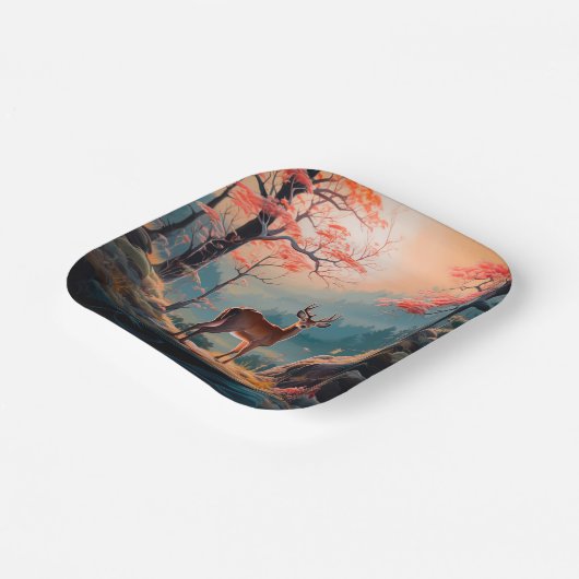 Gestaltung der Hirschwaldszene im Herbst Pappteller (Gewinkelt)