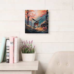 Gestaltung der Hirschwaldszene im Herbst Quadratische Wanduhr