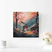 Gestaltung der Hirschwaldszene im Herbst Quadratische Wanduhr (Zuhause)