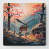 Gestaltung der Hirschwaldszene im Herbst Quadratische Wanduhr (Vorderseite)