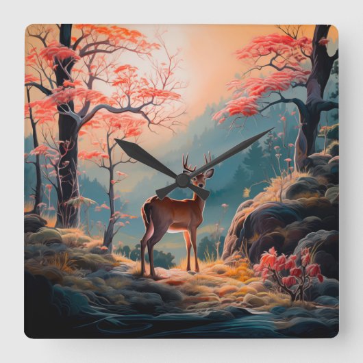 Gestaltung der Hirschwaldszene im Herbst Quadratische Wanduhr (Vorderseite)