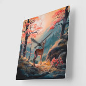 Gestaltung der Hirschwaldszene im Herbst Quadratische Wanduhr (Winkel)