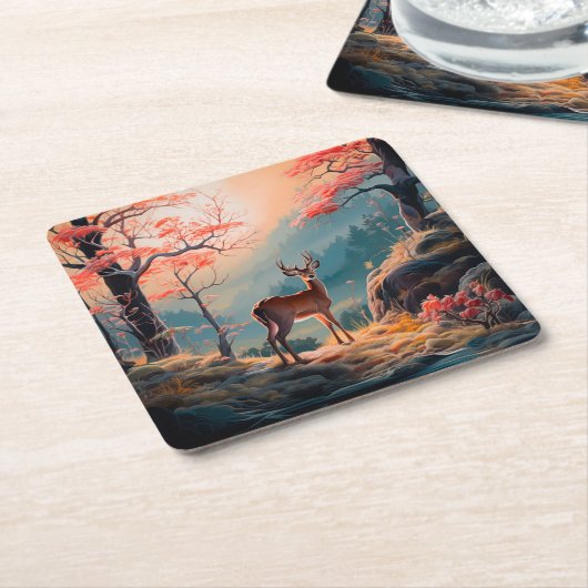 Gestaltung der Hirschwaldszene im Herbst Rechteckiger Pappuntersetzer (angewinkelt)
