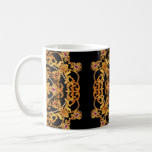 Gestaltung des Seidenschals mit Edelsteinen und Go Kaffeetasse (Links)