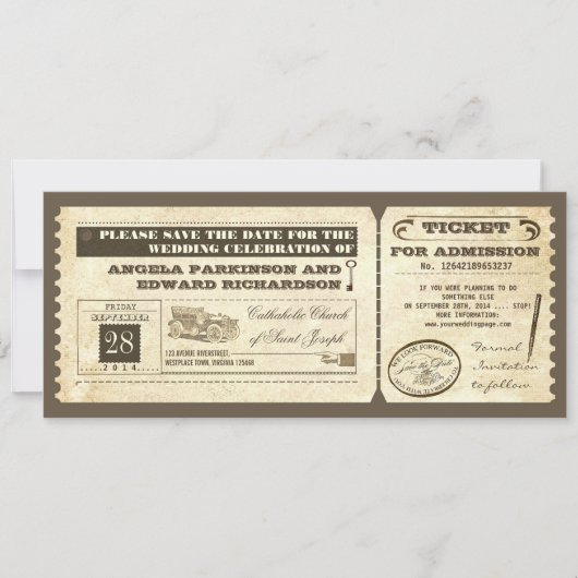 Gestaltung Save the Date Vintager Tickets (Vorderseite)