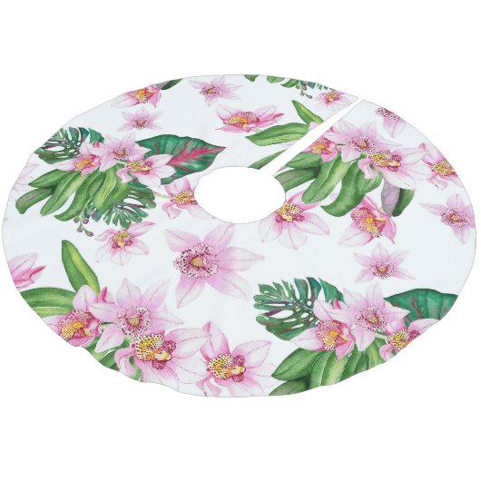 Gestaltung von Aquarellorchideen 30 Polyester Weihnachtsbaumdecke (Schrägansicht)