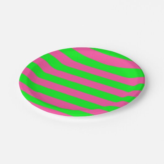 Gestaltung von rosa und grünen Streifen Pappteller (Schrägansicht)