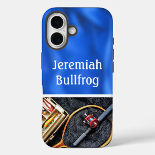 Gestaltungskonzept mit dem Namen Rod und Reel pers iPhone 16 Hülle