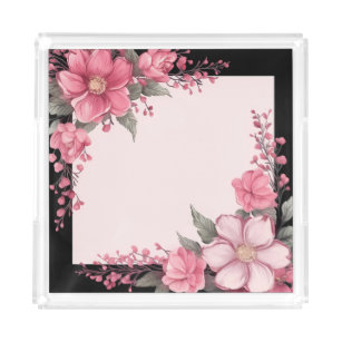 Gestaltungsrahmen für rosa Blume Acryl Tablett