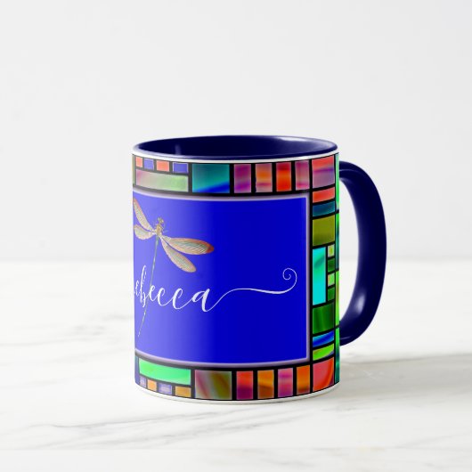 Geständetes Glas und personalisierte Libellen Tasse (VorderseiteRechts)