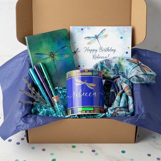 Geständetes Glas und personalisierte Libellen Tasse