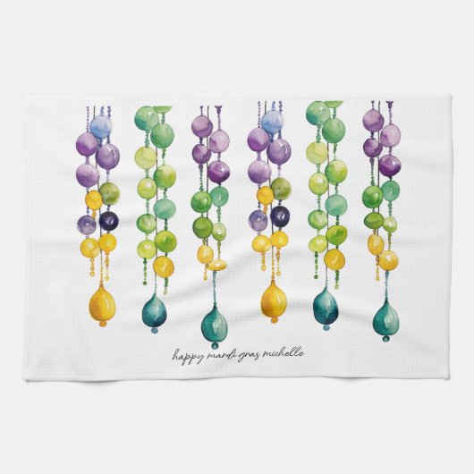 Gestänge von Mardi Gras Beads in Wasserfarbe Geschirrtuch (Horizontal)