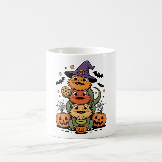 Gestapelte bärtige Drachen Halloween-Design Kaffeetasse (Mittel)