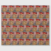 Gestapelte Kartonboxen durch eine rote Tür Geschenkpapier (Flach)