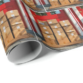 Gestapelte Kartonboxen durch eine rote Tür Geschenkpapier (Rolleneckpunkt)