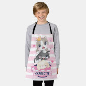 Gestapelte Niedliche Cartoon Katzen Rosa Streifen Schürze (Getragen)