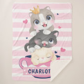 Gestapelte Niedliche Cartoon Katzen Rosa Streifen Sherpadecke (Vorderseite)