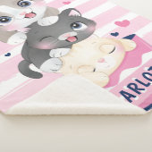 Gestapelte Niedliche Cartoon Katzen Rosa Streifen Sherpadecke (3/4)