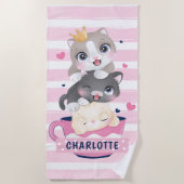 Gestapelte Niedliche Cartoon Katzen Rosa Streifen Strandtuch (Vorderseite)