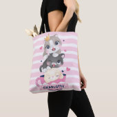 Gestapelte Niedliche Cartoon Katzen Rosa Streifen Tasche (Von Nahem)