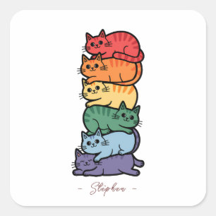 Gestapelte Regenbogenkatzen - LGBTQ Pride Celebrat Quadratischer Aufkleber