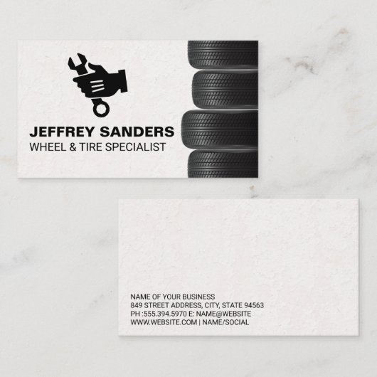 Gestapelte Reifen | Mechanische Holding-Wrench-Log Visitenkarte (Vorne/Hinten)