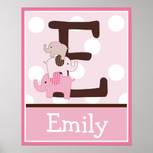 Gestapelte rosa Elefanten Letter & Name Wall Poste Poster