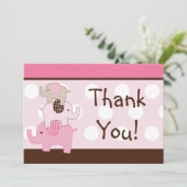 Gestapelte rosafarbene Elefanten Dankeschön-Karte Dankeskarte (Stehend Vorderseite)