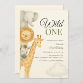 Gestapelte Safari Animals Baby Geburtstag Einladung (Vorne/Hinten)