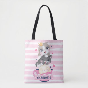 Gestapelte süße Cartoon-Katzen Rosa abgenutzte Str Tasche
