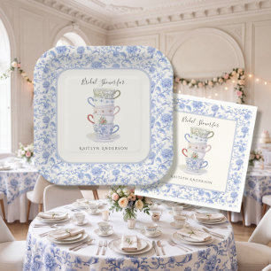 Gestapelte Teetasse Vintage Chinoiserie Blaue Hoch Pappteller