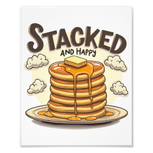 Gestapelte und glückliche Pancakes Sirup Delight Fotodruck