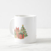 Gestapelte Weihnachtsgeschenke mit Baum als Feiert Kaffeetasse (Vorderseite Links)