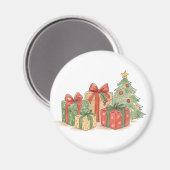 Gestapelte Weihnachtsgeschenke mit Baum als Feiert Magnet (Vorderseite/Rückseite)