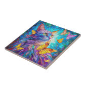 Gesteinigte Glaskatze 730 blaue gelbe Schmetterlin Fliese (Seite)