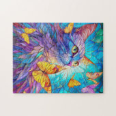 Gesteinigte Glaskatze 730 blaue gelbe Schmetterlin Puzzle (Horizontal)