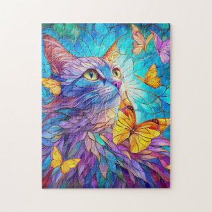 Gesteinigte Glaskatze 730 blaue gelbe Schmetterlin Puzzle