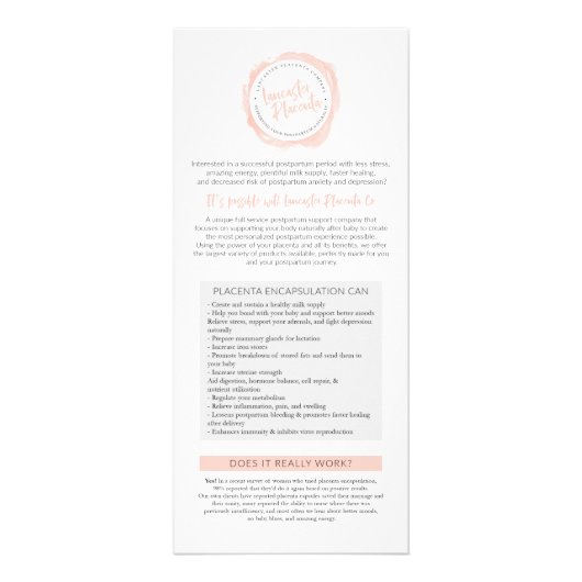 Gestell-Karten für Lancaster-Plazenta Co. Werbekarte (Vorne)