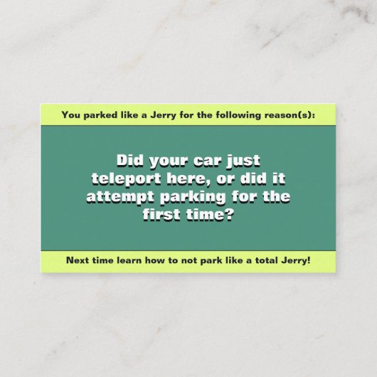 Gestellte Parkplätze wie ein Jerry, witziger Parkp Telefonnummerkarte (Rückseite)