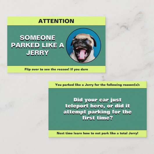 Gestellte Parkplätze wie ein Jerry, witziger Parkp Telefonnummerkarte (Vorne/Hinten)