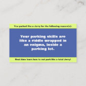 Gestellte Parkplätze wie ein Jerry, witziger Parkp Telefonnummerkarte (Rückseite)