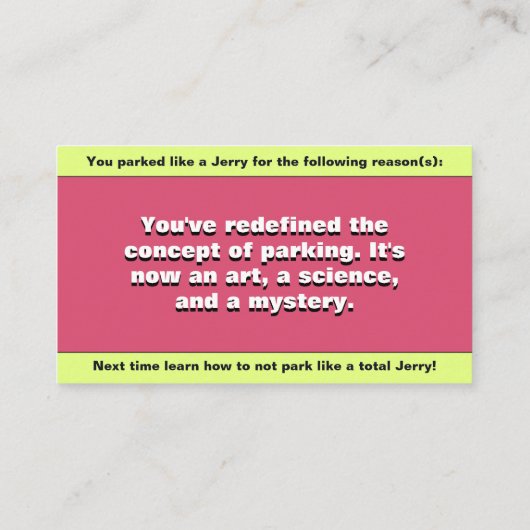 Gestellte Parkplätze wie ein Jerry, witziger Parkp Telefonnummerkarte (Rückseite)