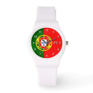 Gestellte Uhr mit portugiesischer Flagge