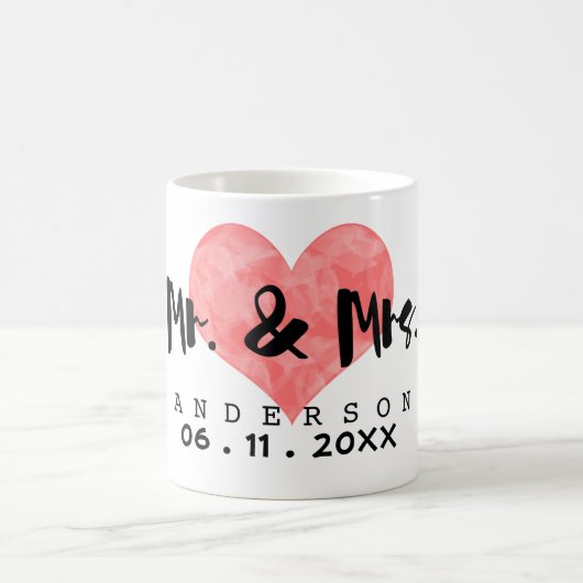 Gestempelter Herz-Herr u. Frau Wedding Date Kaffeetasse (Mittel)